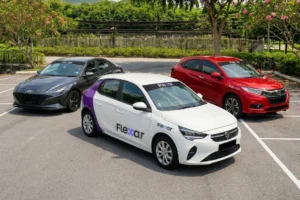 Flexar Car smart vehicle in Singapore with AI technology and digital connectivity driving in a futuristic smart city environment
