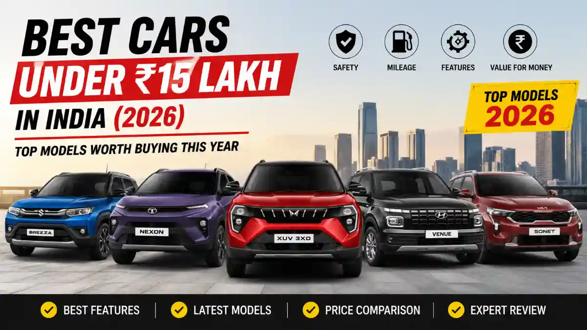 Best Cars 2026, Cars Under 15 Lakh, India Cars, Budget Cars, Compact SUV, Maruti Brezza, Tata Nexon, Mahindra XUV 3XO, Hyundai Venue, Kia Sonet, Toyota Taisor, Honda Amaze, Car Buying Guide, New Cars India, Auto News