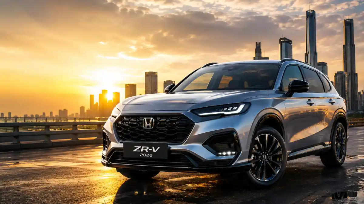 Honda ZR-V India Launch 2026 premium SUV featured image with sporty front design, LED headlights, luxury styling, and modern city background.